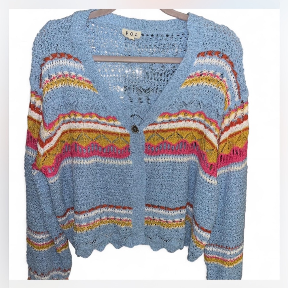 💙💛🩷POL Size Large Women's Colorful Knit Cardigan,Stunning quality and never worn